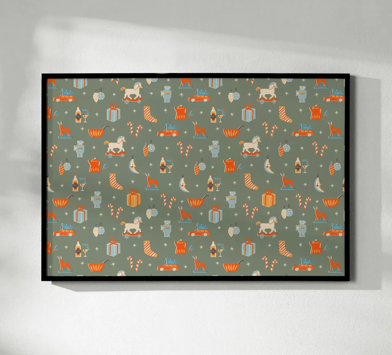 Christmas Pattern No 24 poster con telaio in legno da treechild