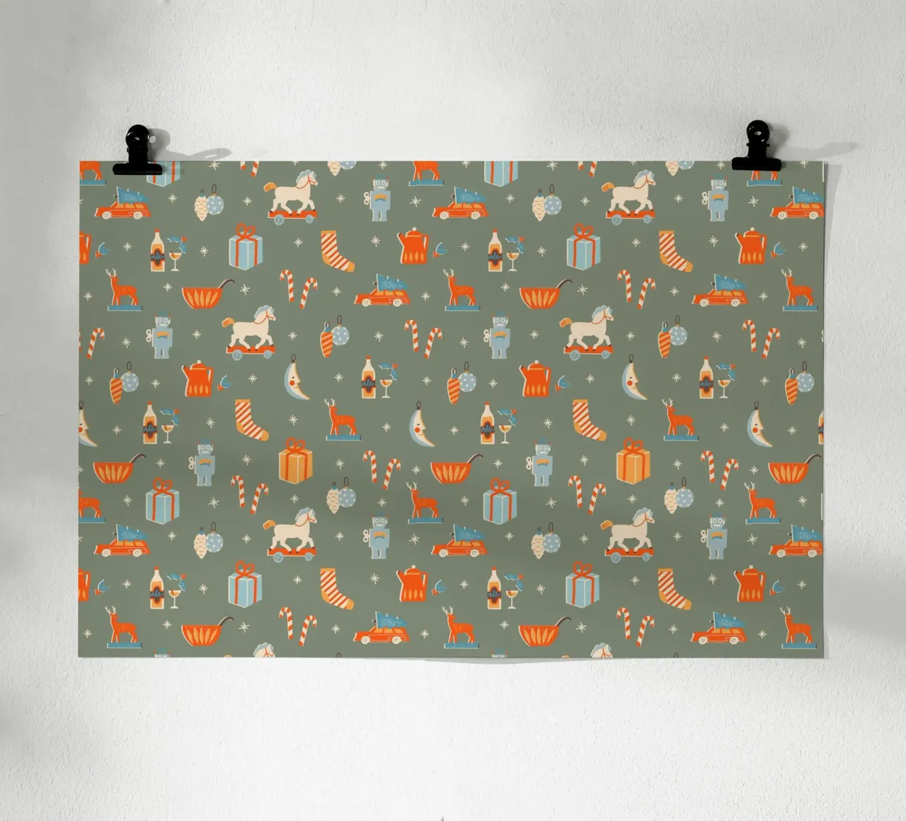 Christmas Pattern No 24 poster con telaio in legno da treechild