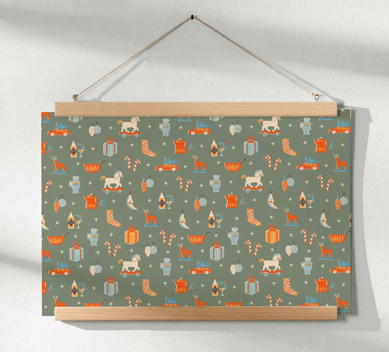 Christmas Pattern No 24 poster con telaio in legno da treechild