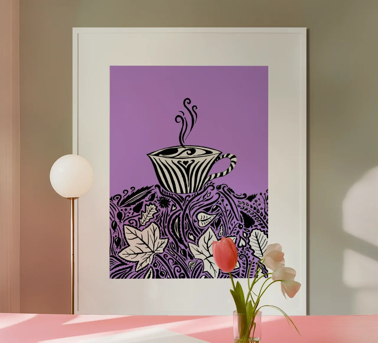 Herbst Gemütlichkeit - Violett Poster mit Aluminium Rahmen von PaperLine Art