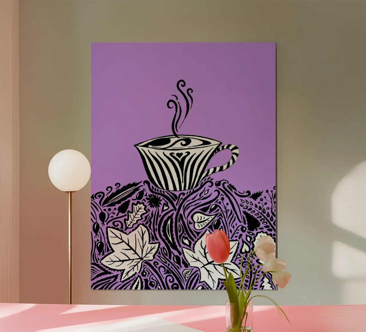 Herbst Gemütlichkeit - Violett Poster mit Aluminium Rahmen von PaperLine Art