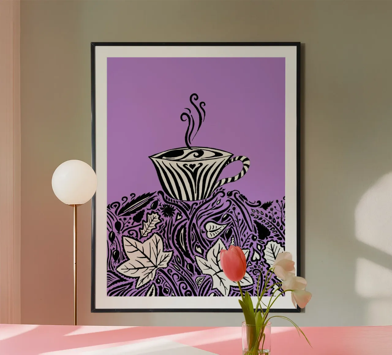 Herbst Gemütlichkeit - Violett Poster mit Aluminium Rahmen von PaperLine Art