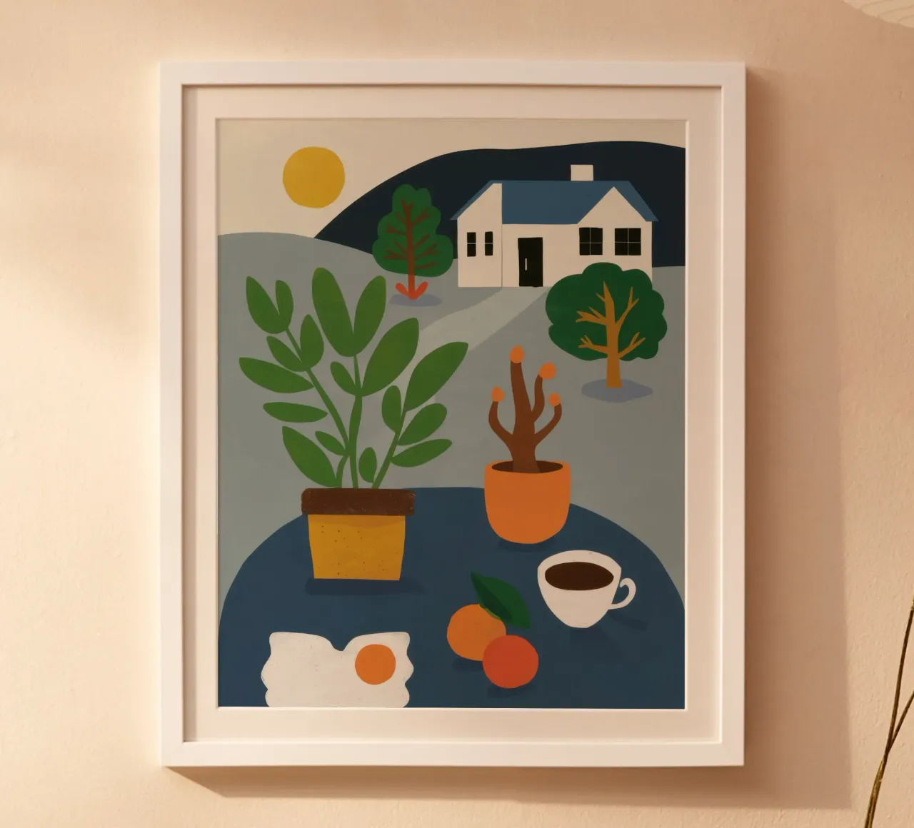 Caffè Hillside Stillness poster con telaio in alluminio da Luna Aura