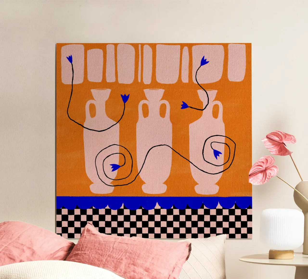 Out-of-Vase Blooms 10 poster con marco de madera de Shatha Al Dafai