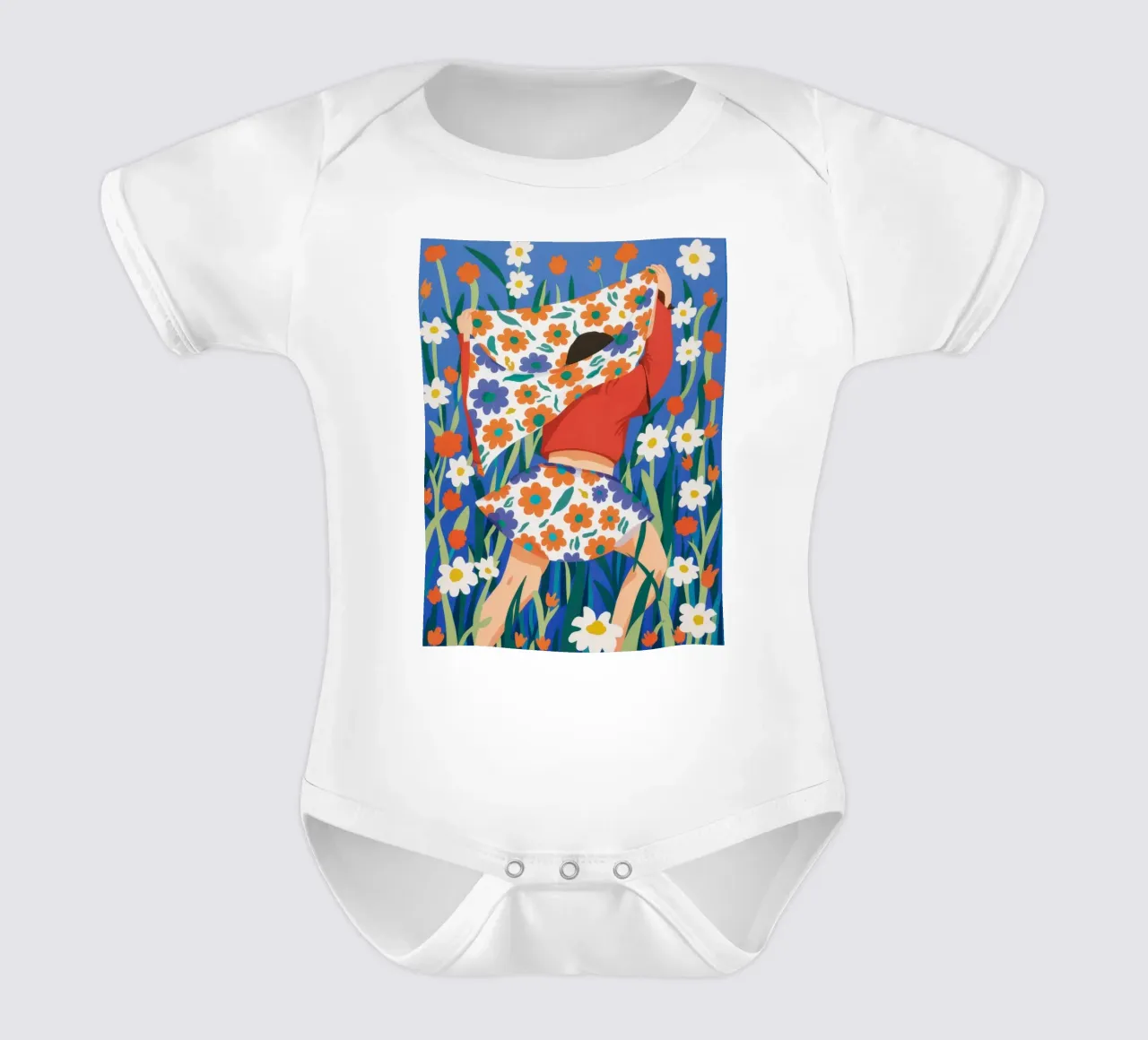 Fuchs in Wildblumen Kurzarm Babybody von Gaia Viesta