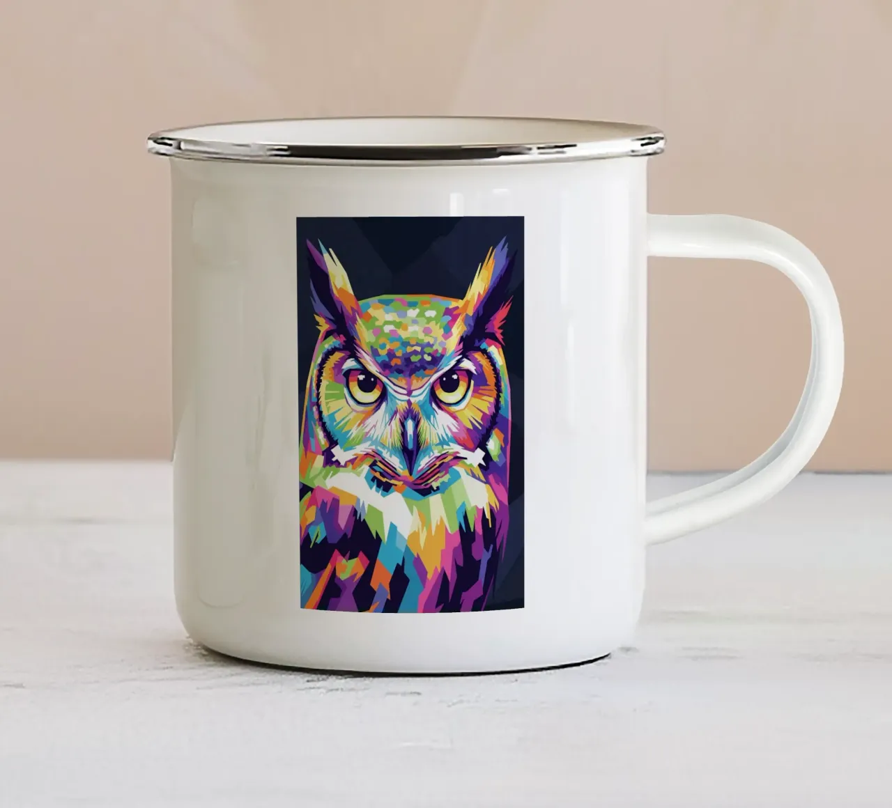 Colorato di gufo (4) tazza in smalto da Wild Life studio