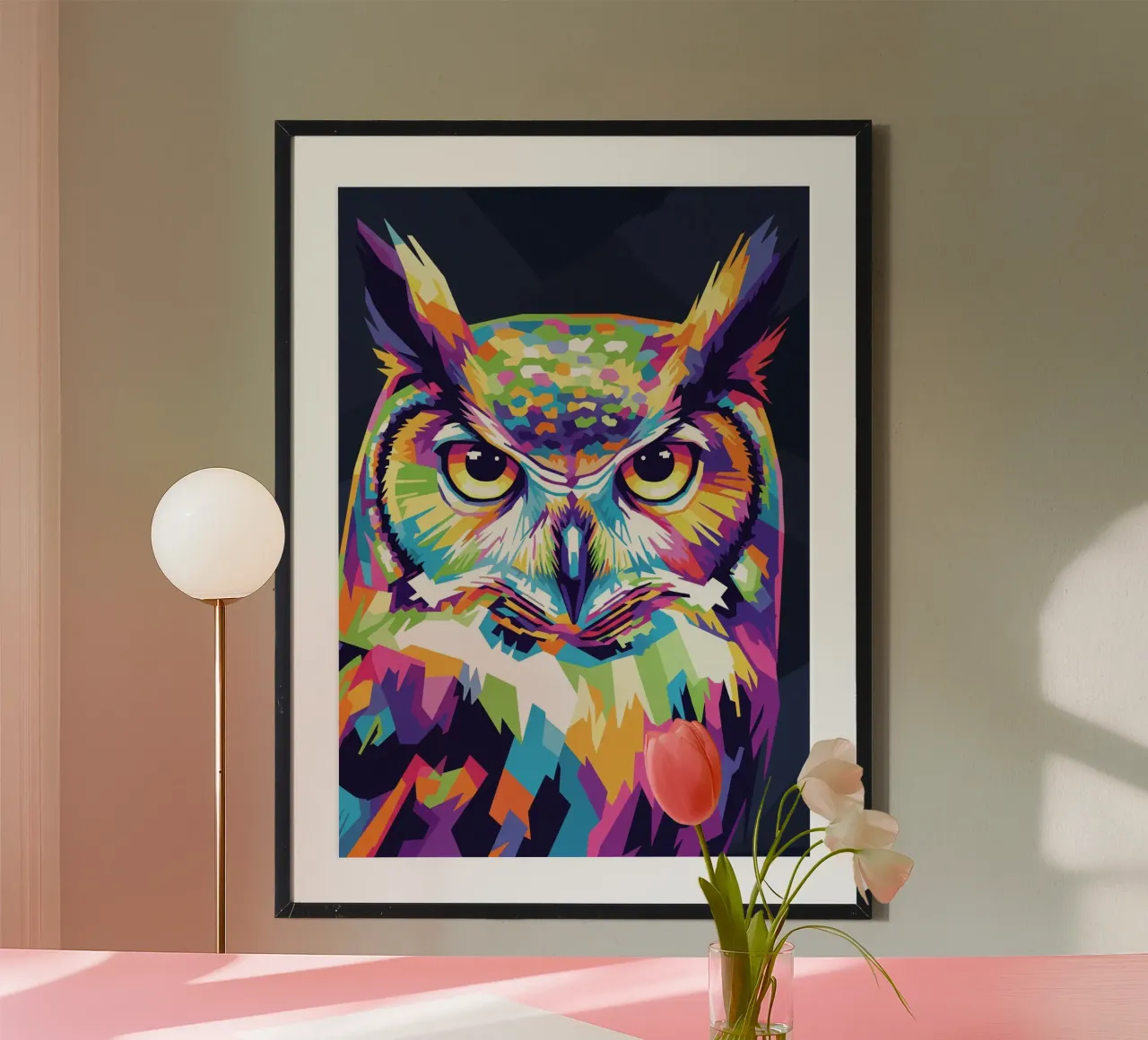 Colorato di gufo (4) poster con telaio in plastica da Wild Life studio
