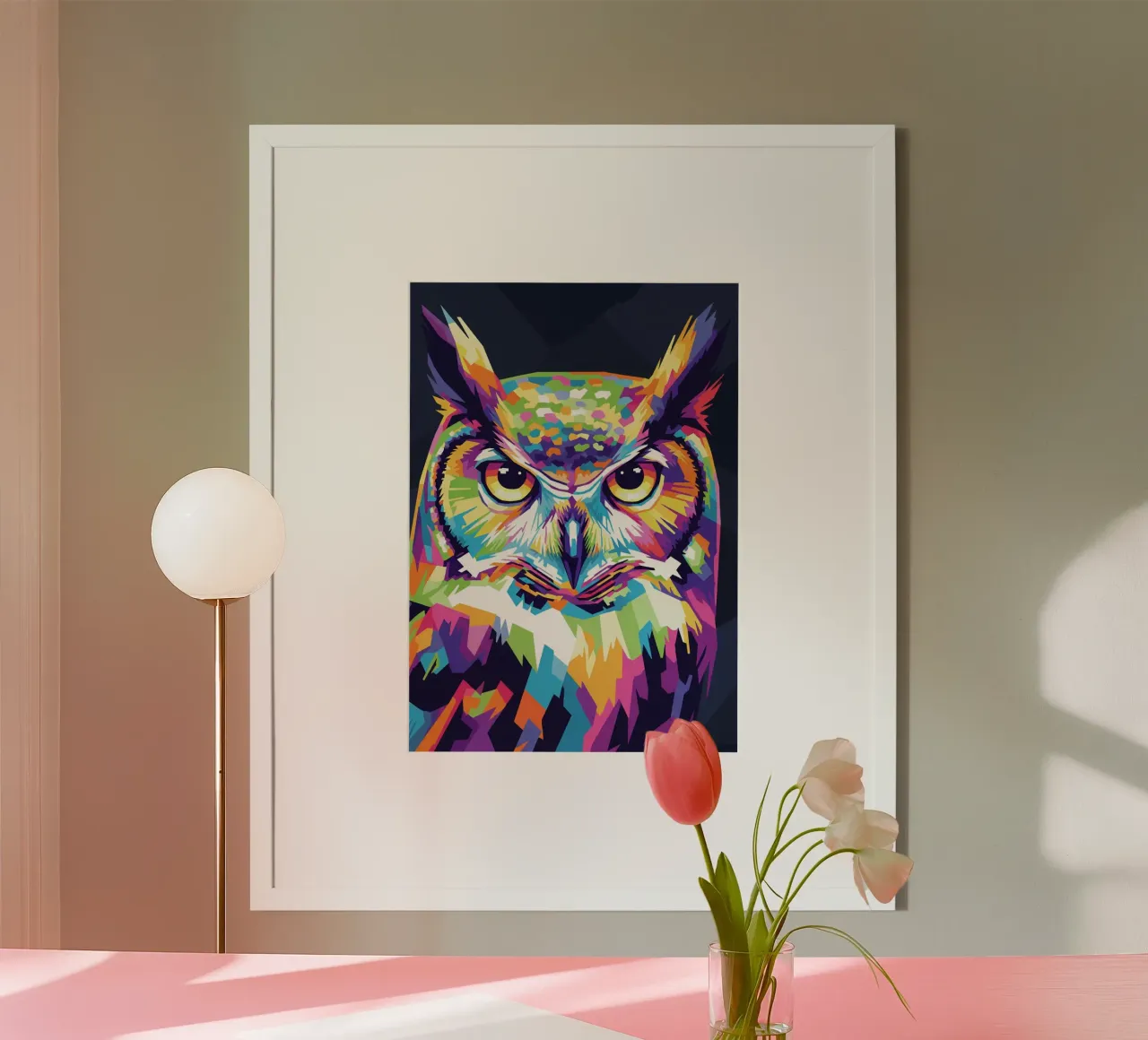Colorato di gufo (4) poster con telaio in plastica da Wild Life studio