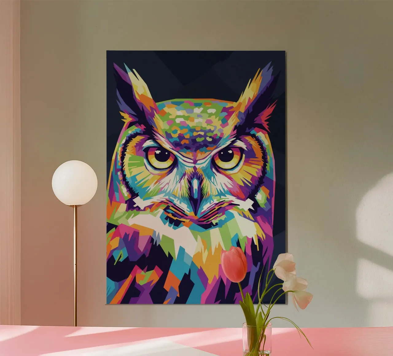 Colorato di gufo (4) poster con telaio in plastica da Wild Life studio
