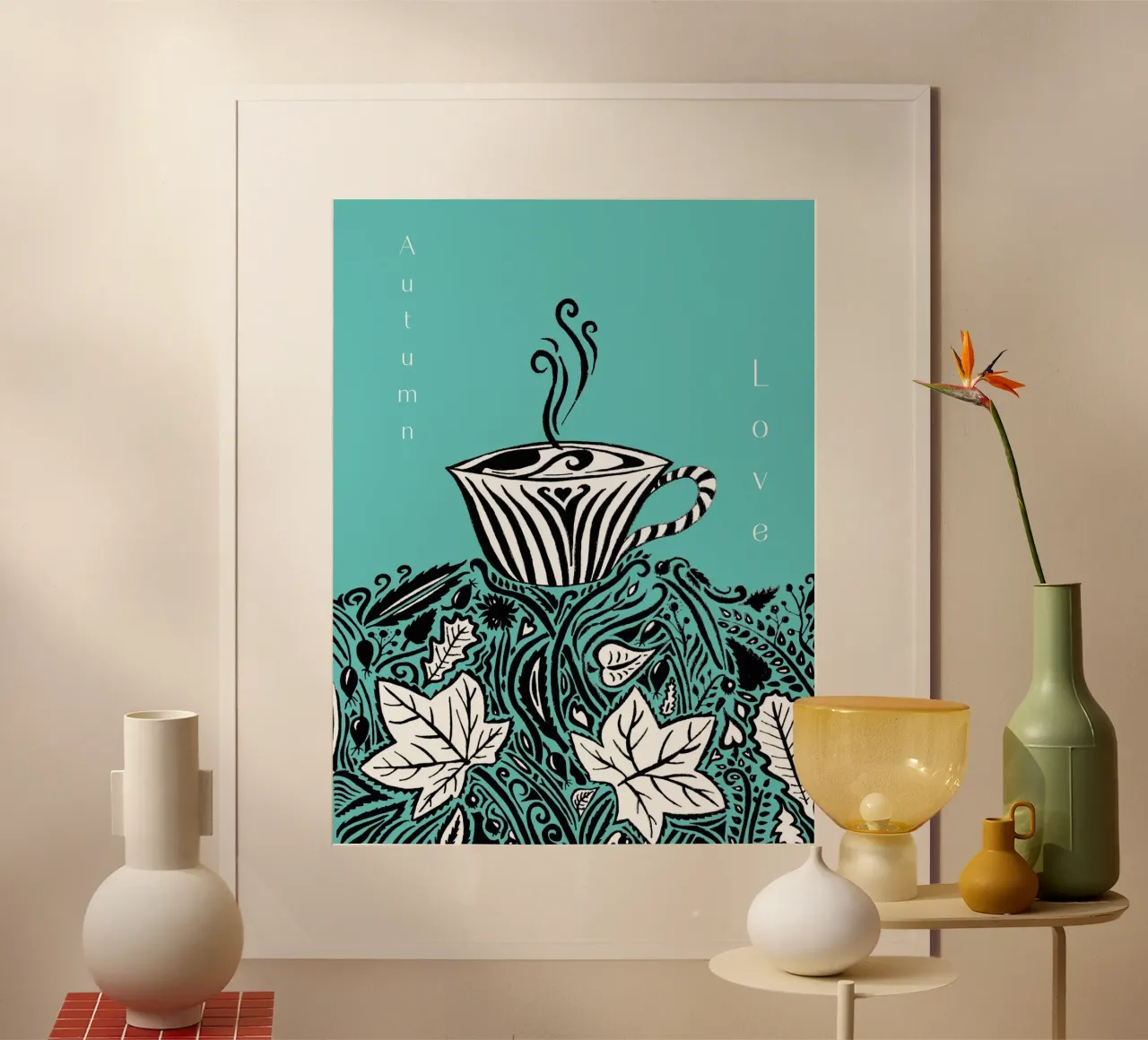 Autumn Love - Türkis poster con telaio in plastica da PaperLine Art
