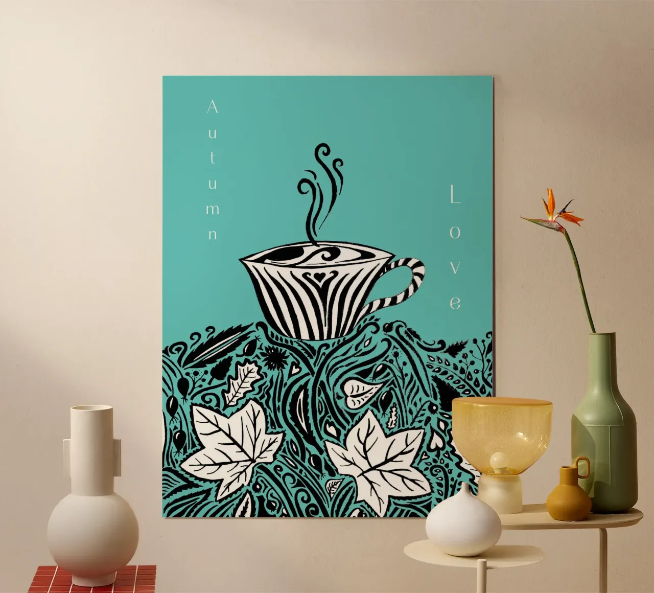 Autumn Love - Türkis poster con telaio in plastica da PaperLine Art