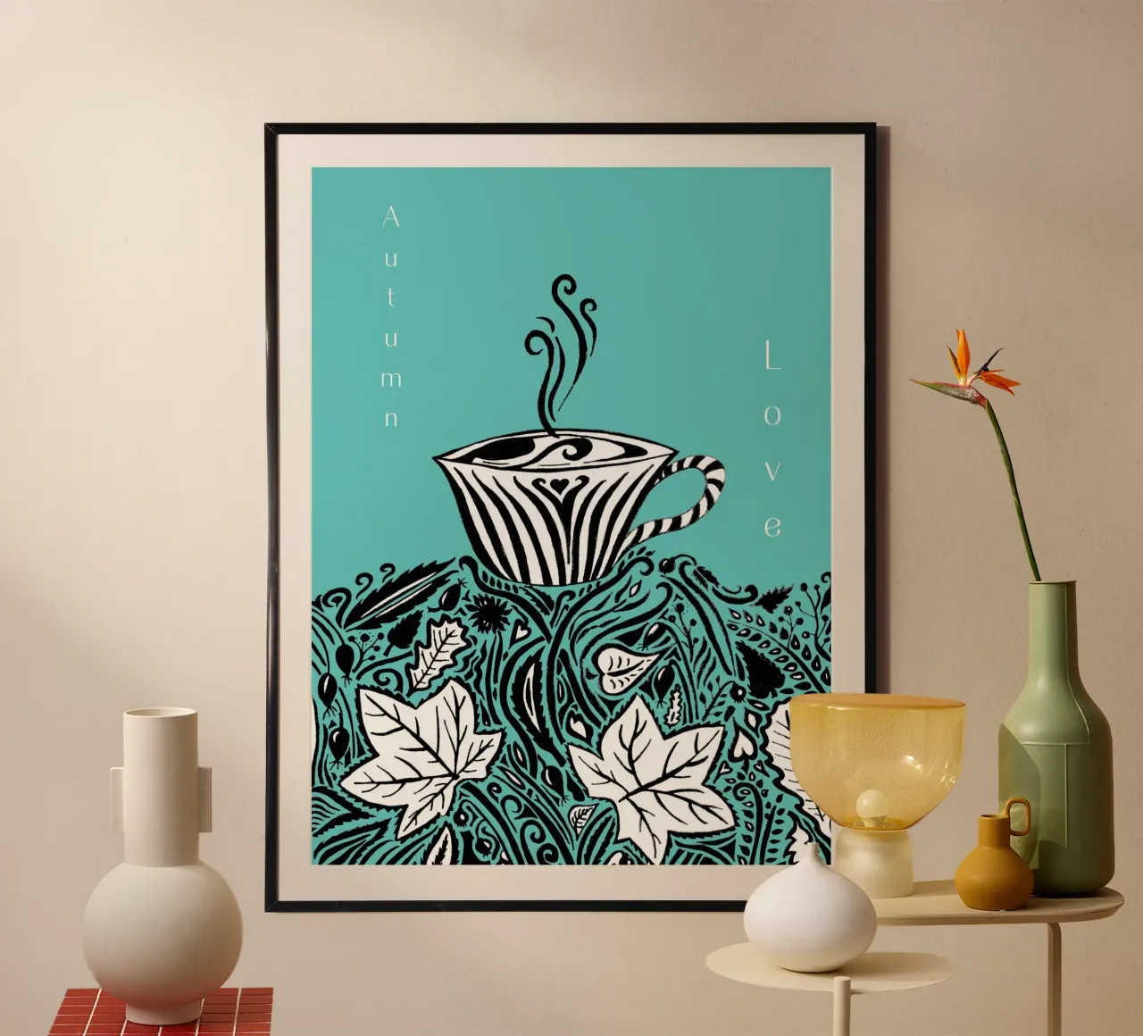 Autumn Love - Türkis poster con telaio in plastica da PaperLine Art