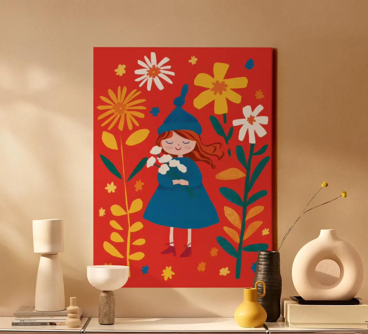 Bloemenkind met rood haar canvas met Baklijst van Luna Aura