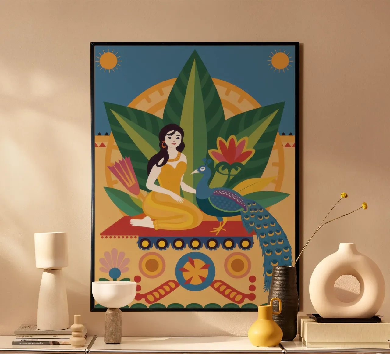 Donna su divano ornato poster con telaio in legno da Mark Solaria
