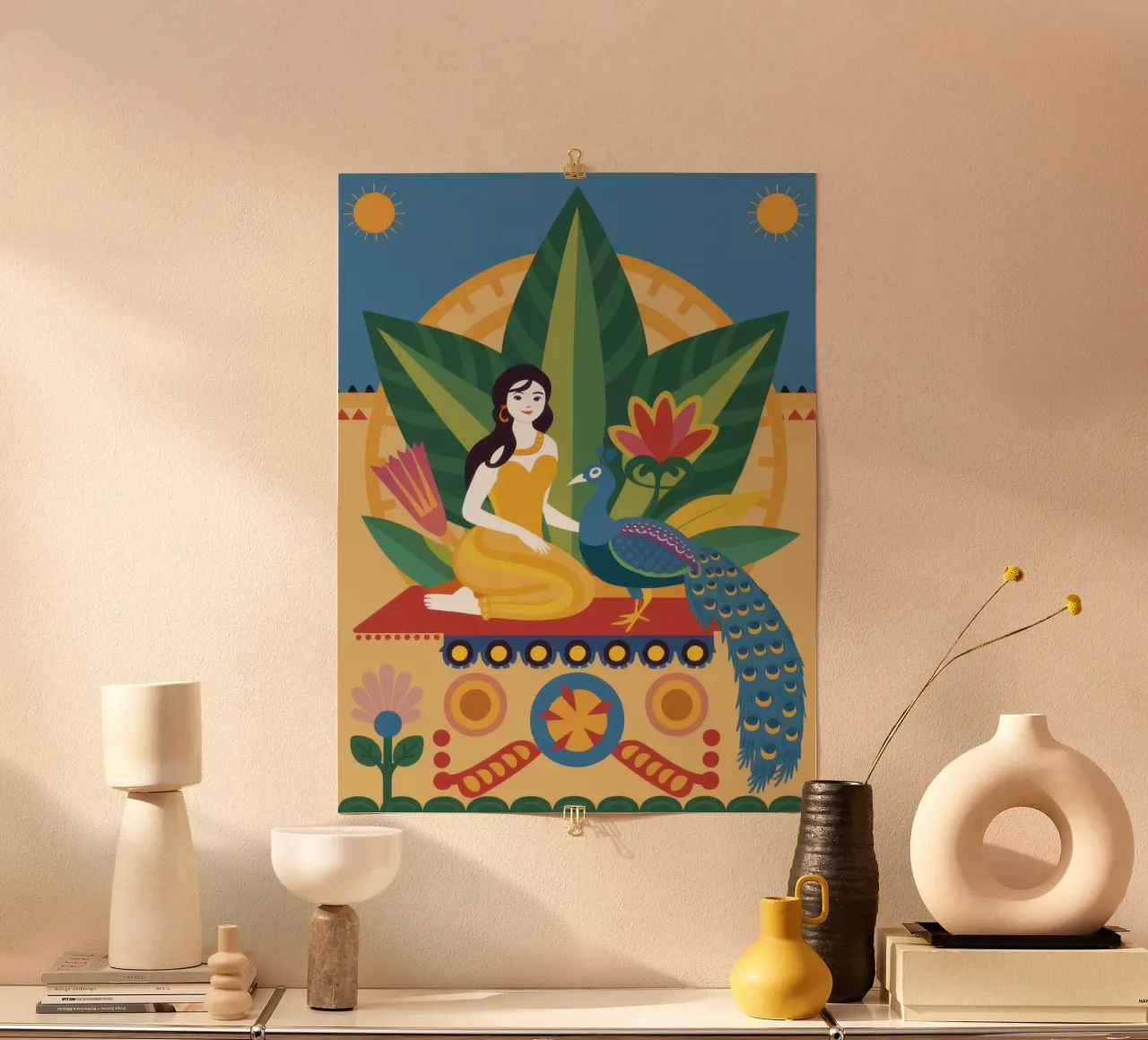 Donna su divano ornato poster con telaio in legno da Mark Solaria