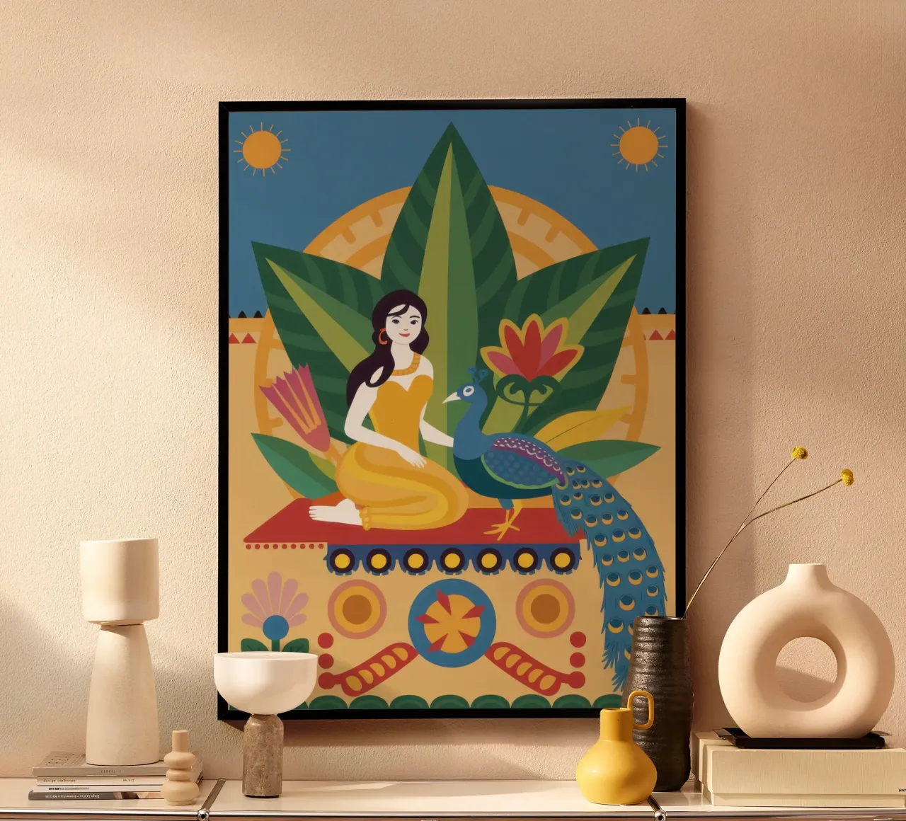 Donna su divano ornato poster con telaio in legno da Mark Solaria