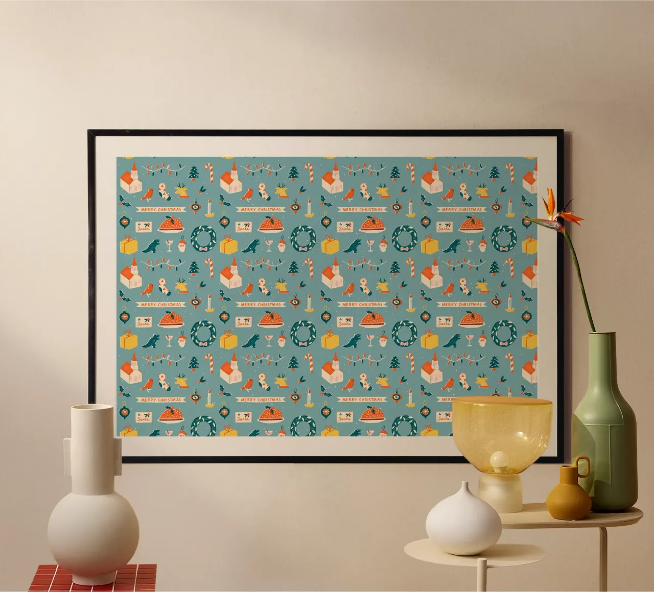 Christmas Pattern No 28 poster con telaio in plastica da treechild