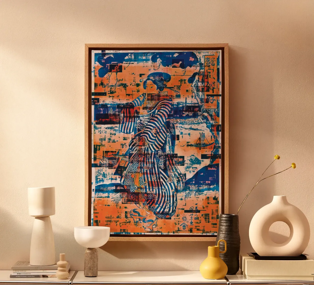Geisha Standing on the Bank of the Sumida River Remasterisée canvas with Floater frame by the-witcher