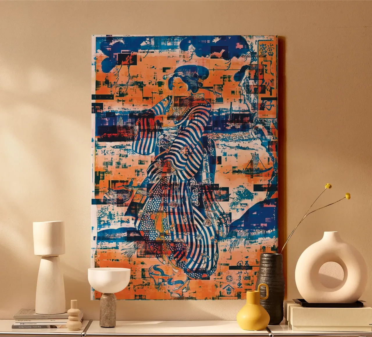 Geisha Standing on the Bank of the Sumida River Remasterisée canvas with Floater frame by the-witcher