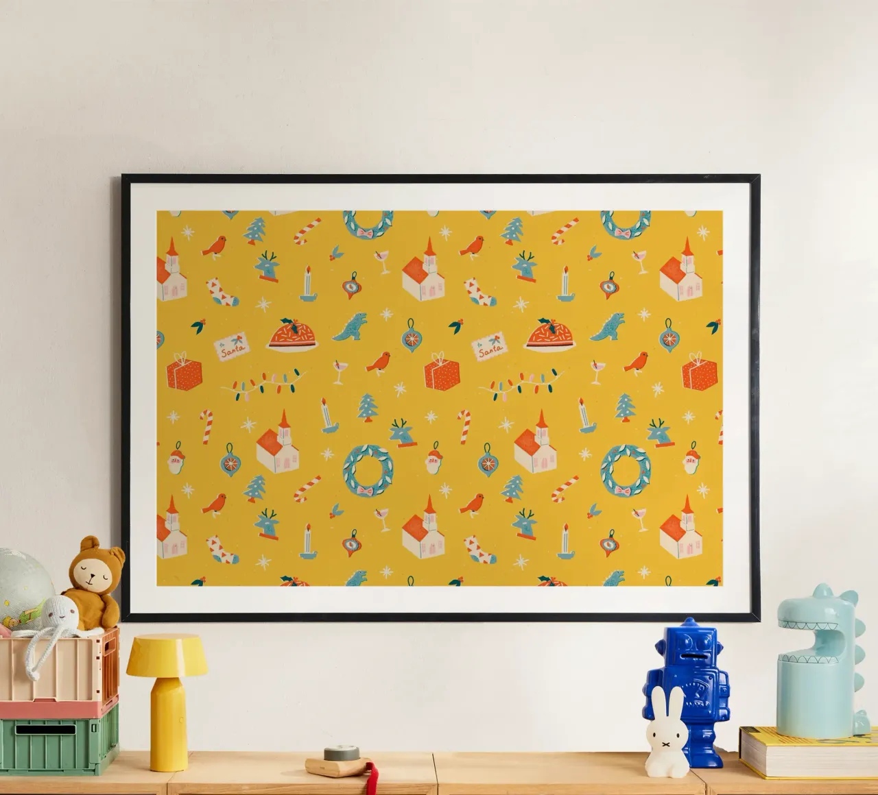 Christmas Pattern No 29 poster con telaio in legno da treechild