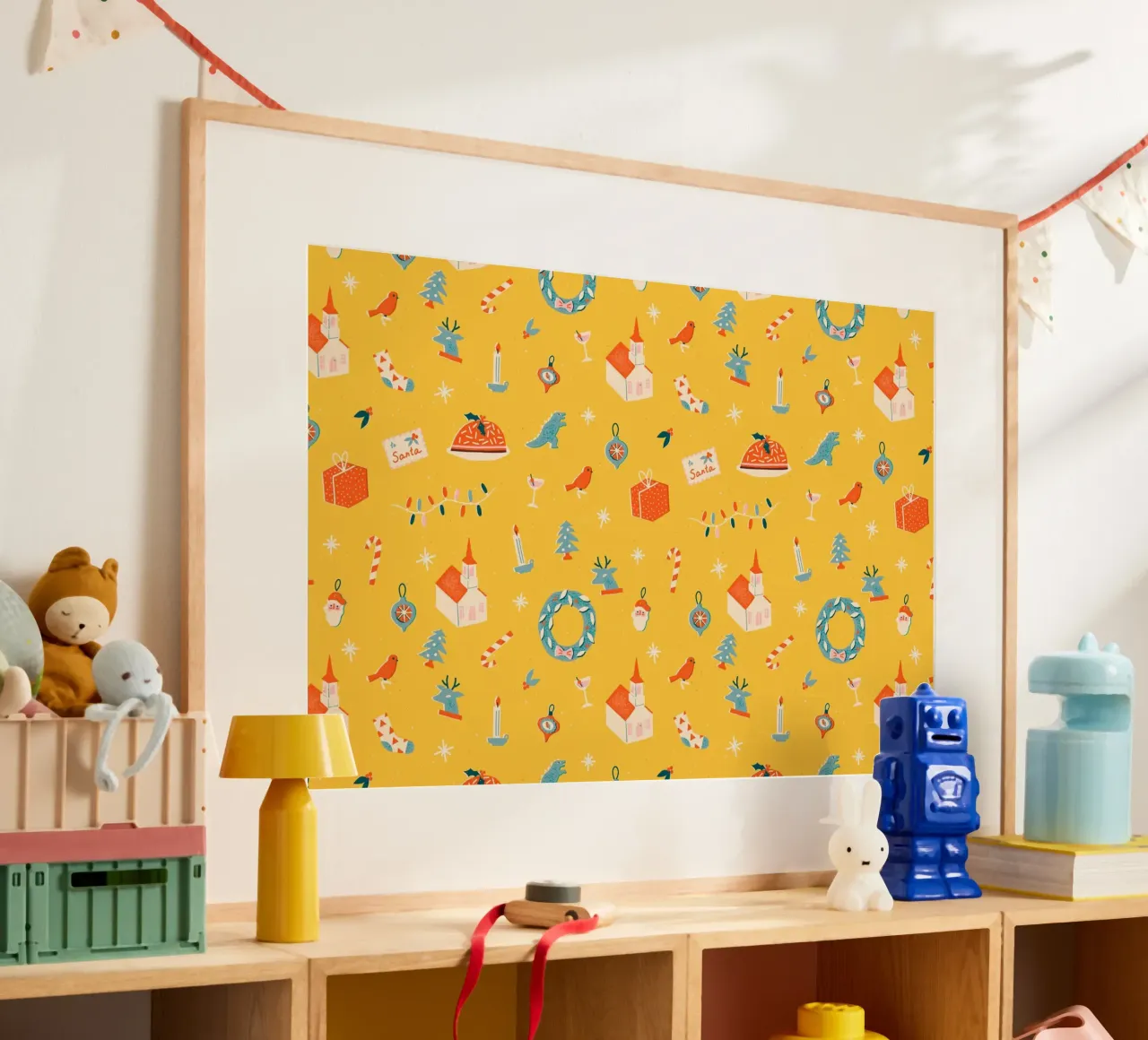 Christmas Pattern No 29 poster con telaio in legno da treechild