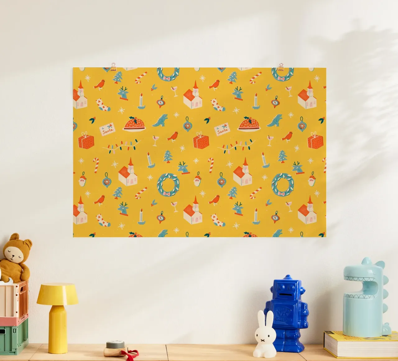 Christmas Pattern No 29 poster con telaio in legno da treechild