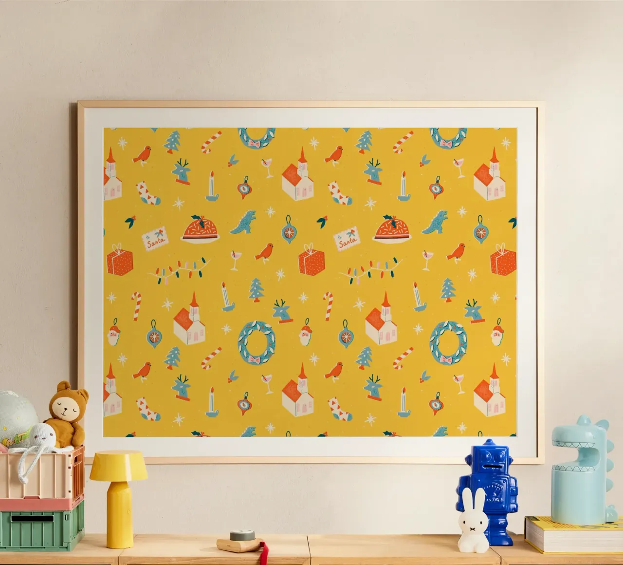Christmas Pattern No 29 poster con telaio in legno da treechild