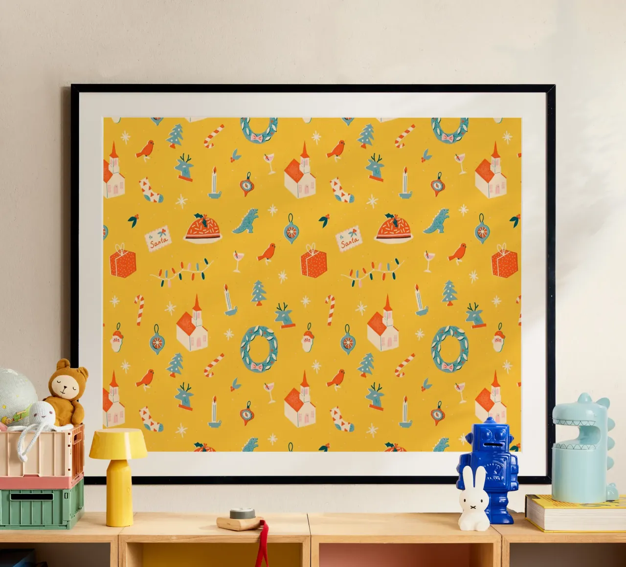 Christmas Pattern No 29 poster con telaio in legno da treechild