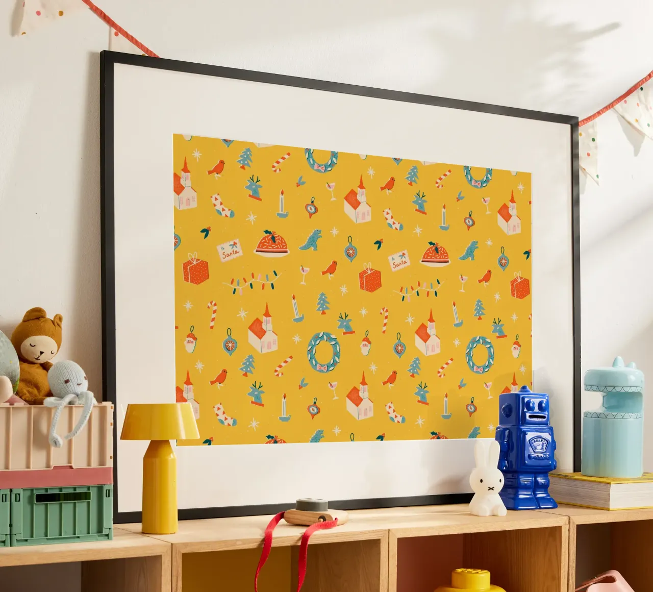 Christmas Pattern No 29 poster con telaio in legno da treechild