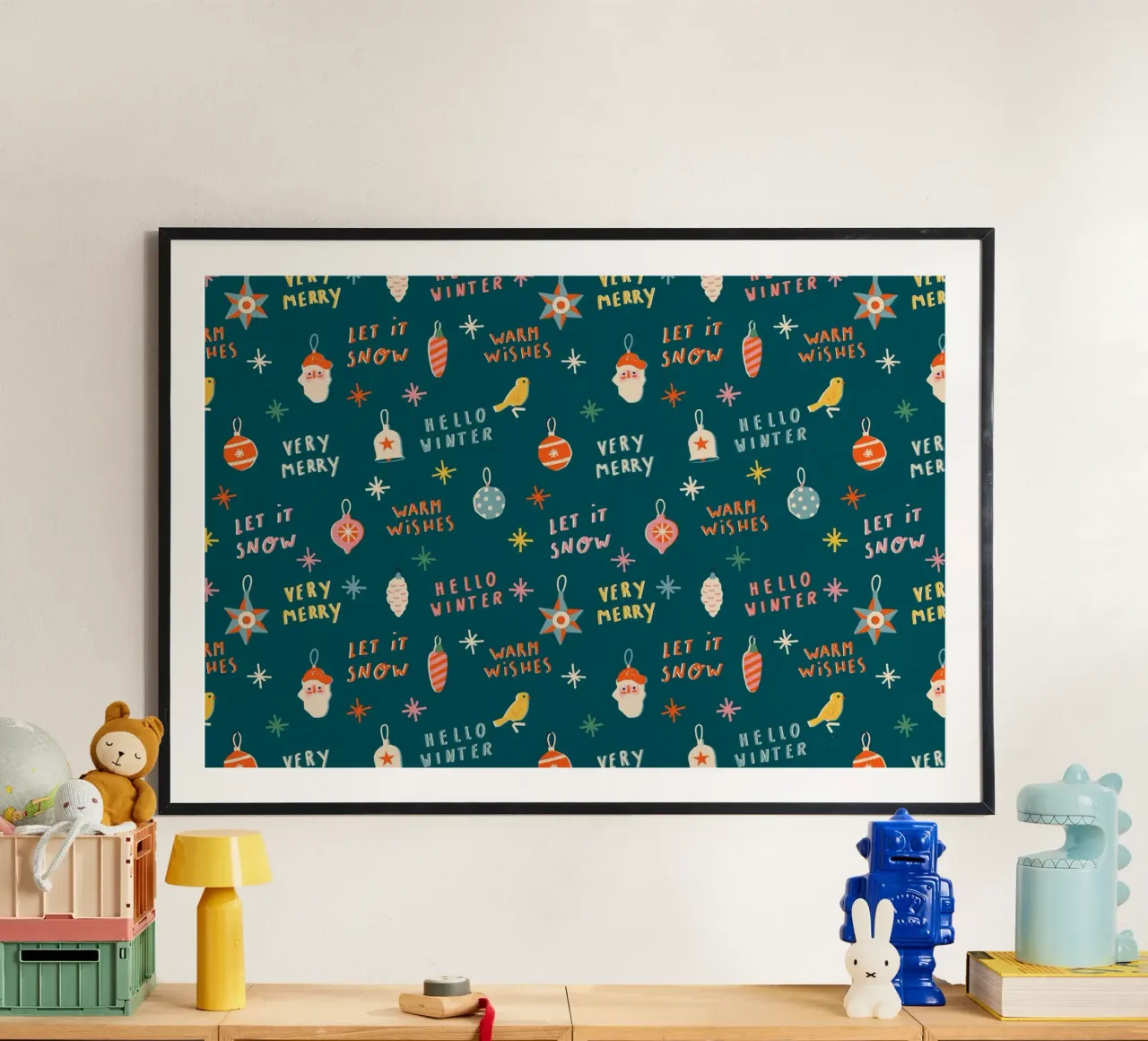 Christmas Pattern No 30 poster con telaio in legno da treechild