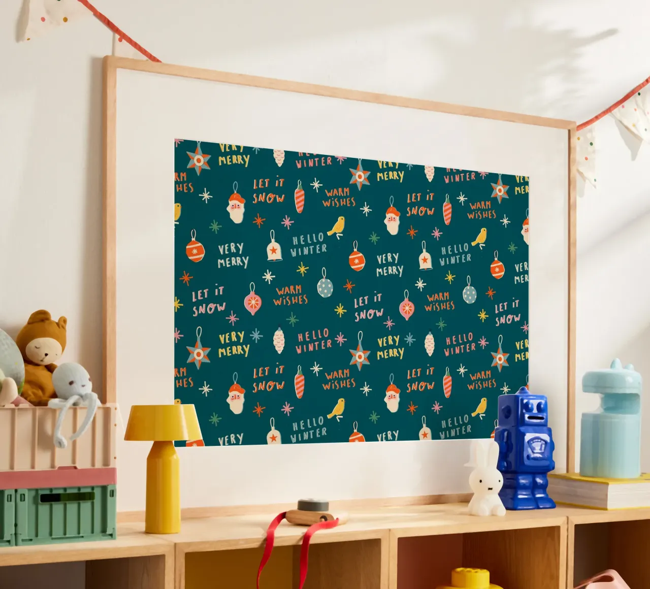 Christmas Pattern No 30 poster con telaio in legno da treechild
