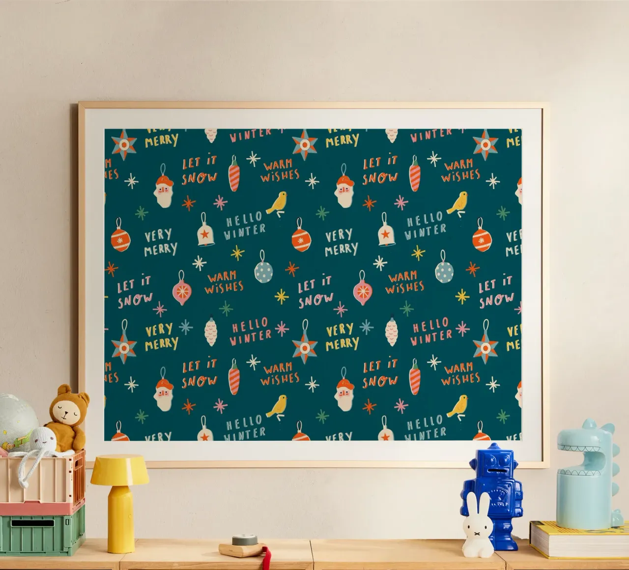 Christmas Pattern No 30 poster con telaio in legno da treechild