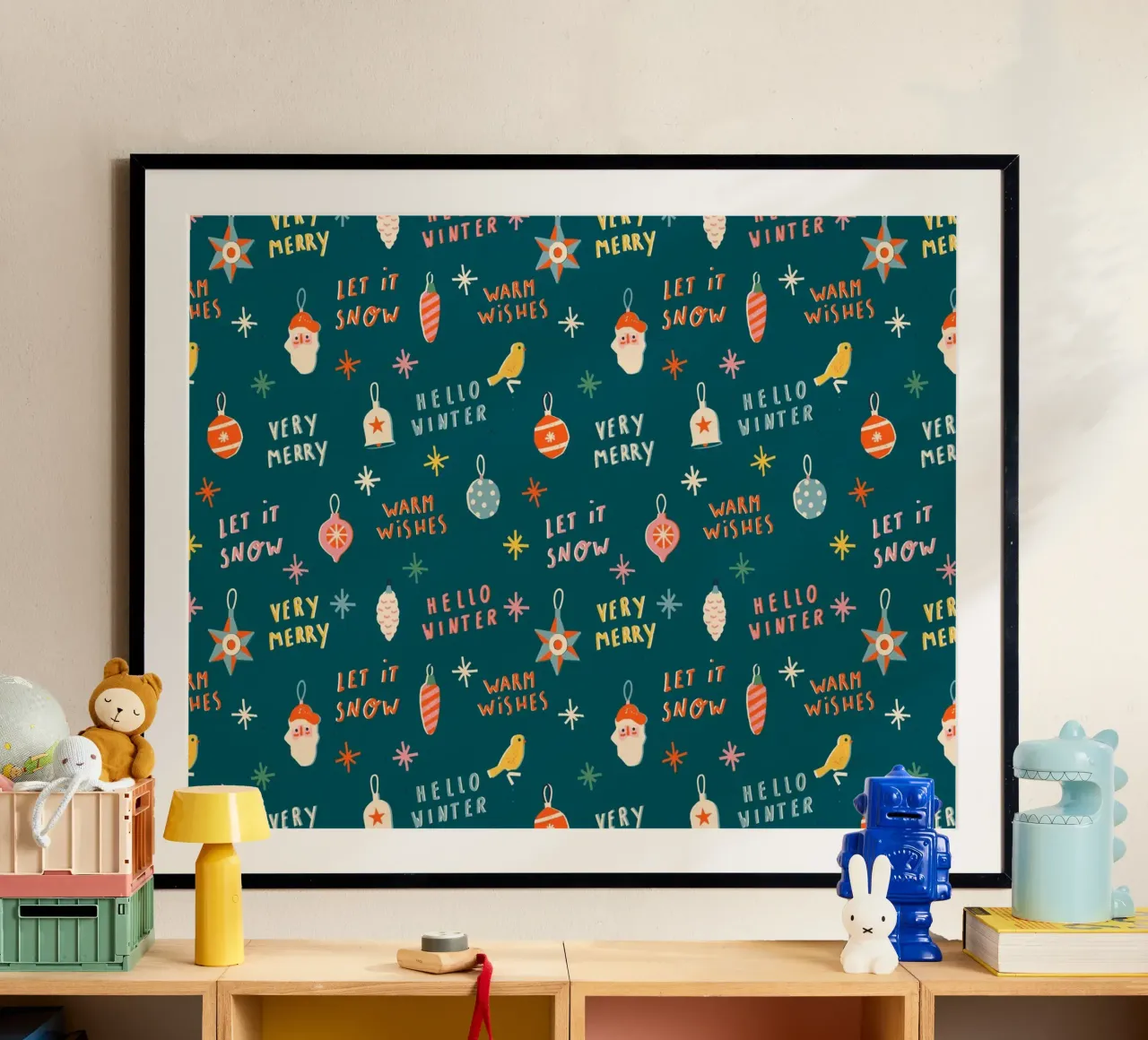 Christmas Pattern No 30 poster con telaio in legno da treechild