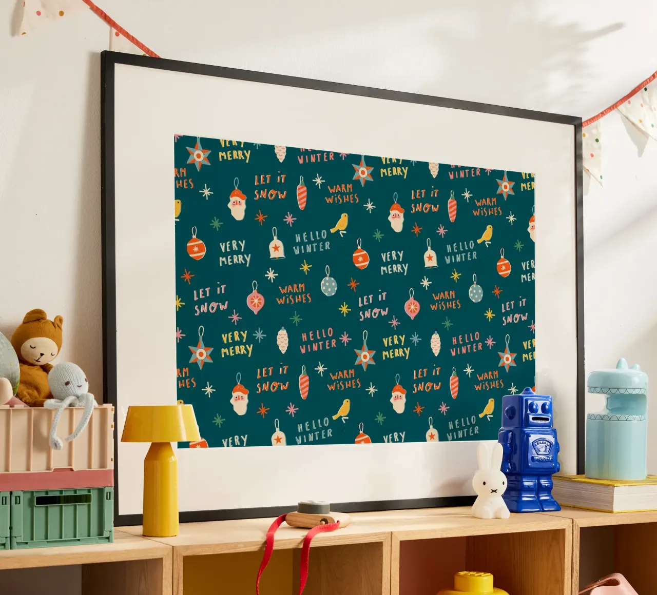 Christmas Pattern No 30 poster con telaio in legno da treechild