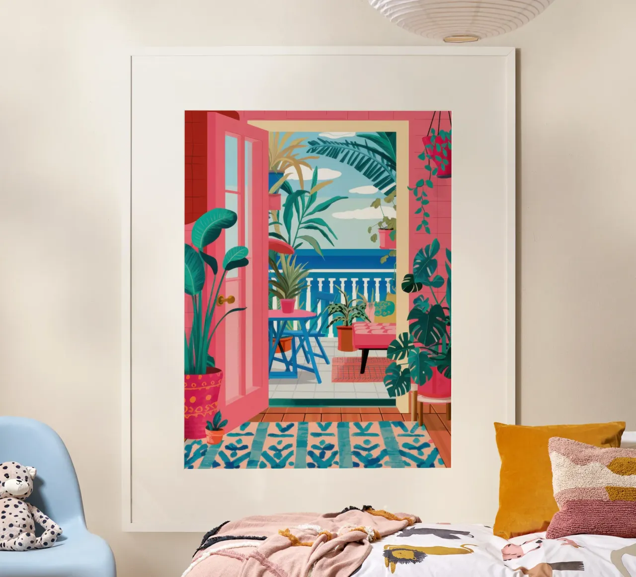 Balcone Brezza d'oceano poster con telaio in legno da Mark Solaria
