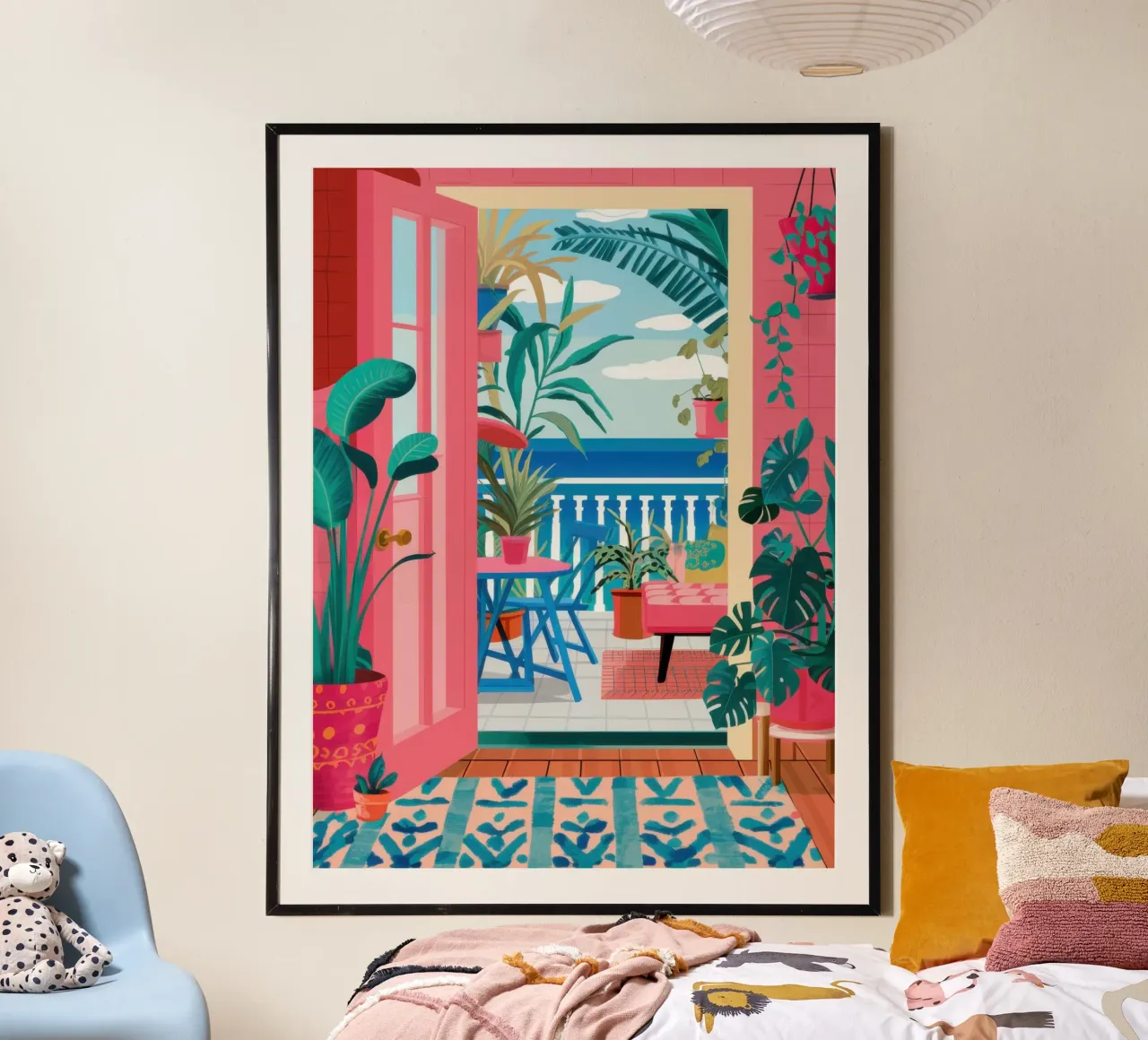 Balcone Brezza d'oceano poster con telaio in legno da Mark Solaria