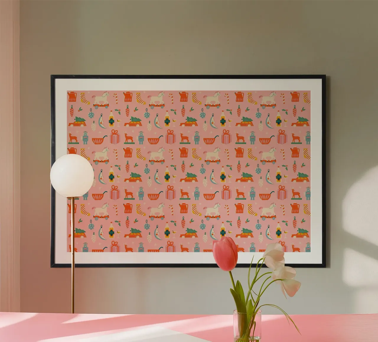 Christmas Pattern No 32 poster con telaio in legno da treechild