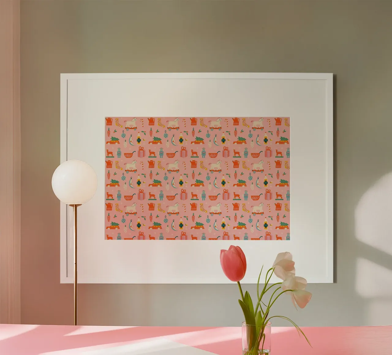 Christmas Pattern No 32 poster con telaio in legno da treechild