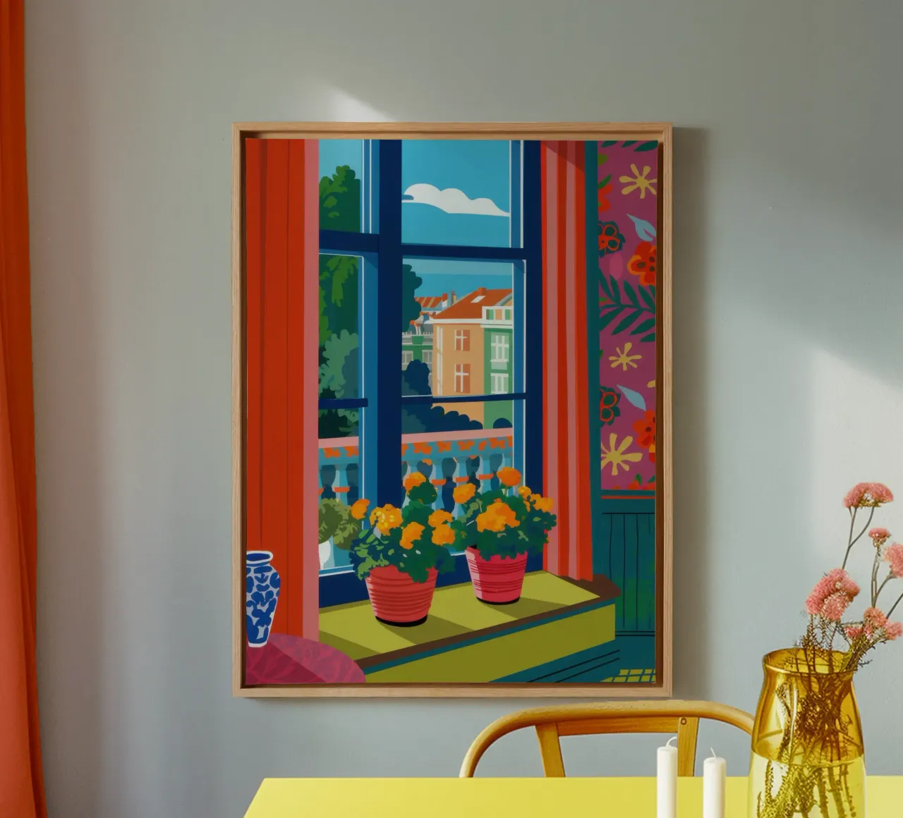 Window with Marigolds canvas with Floater frame by Mark Solaria