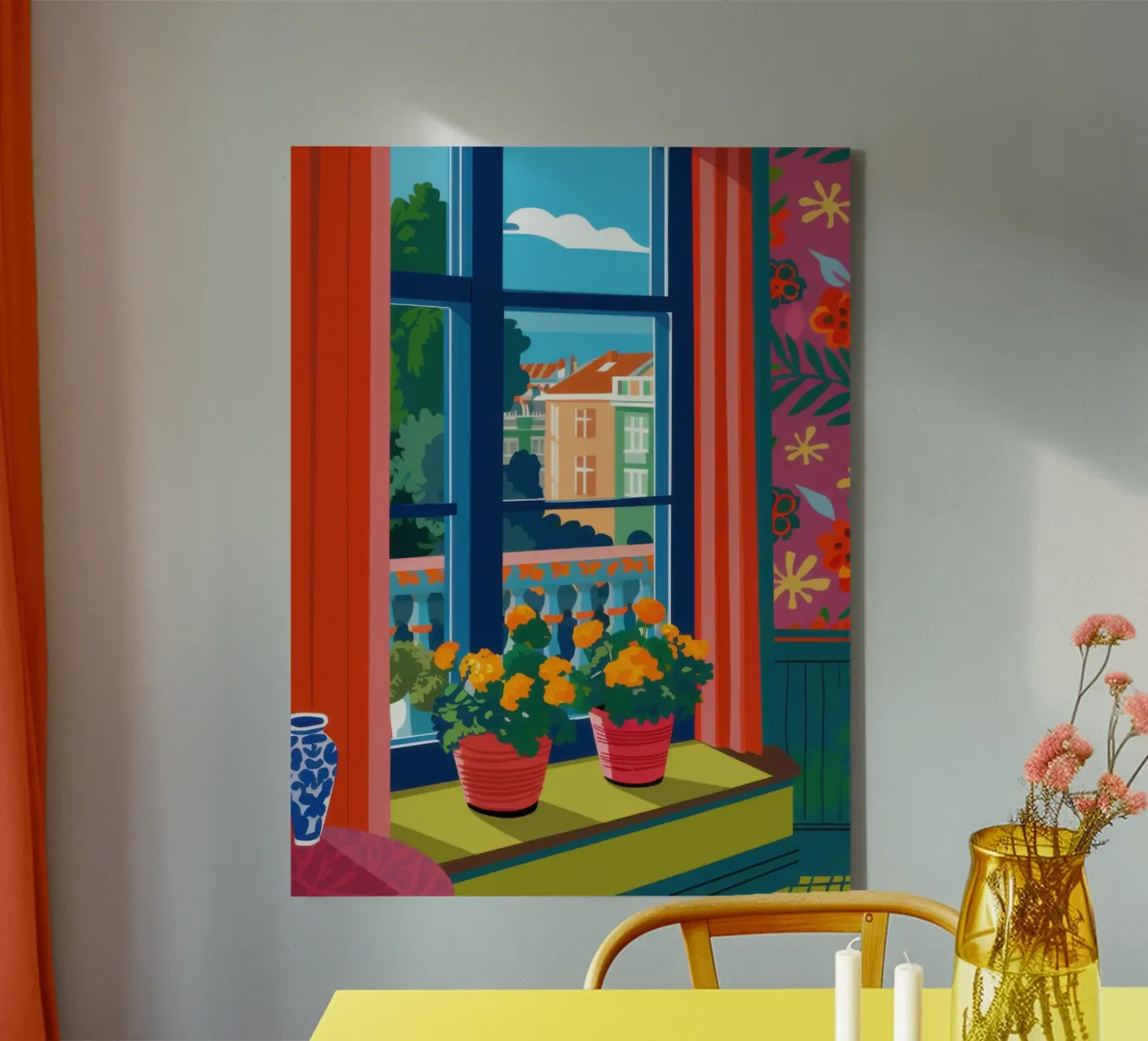 Window with Marigolds canvas with Floater frame by Mark Solaria