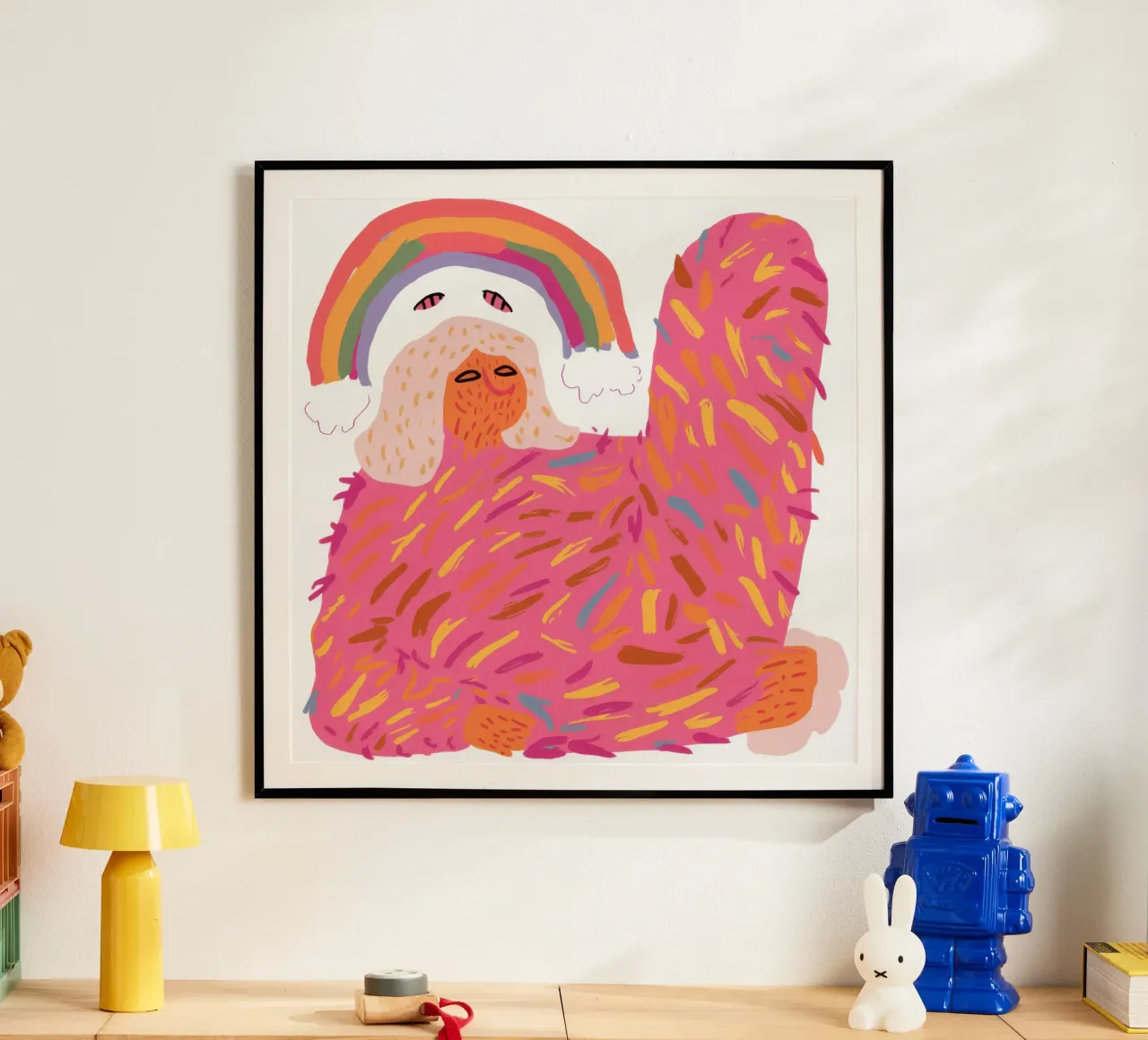Coccole per gatti arcobaleno poster con telaio in alluminio da Mark Solaria