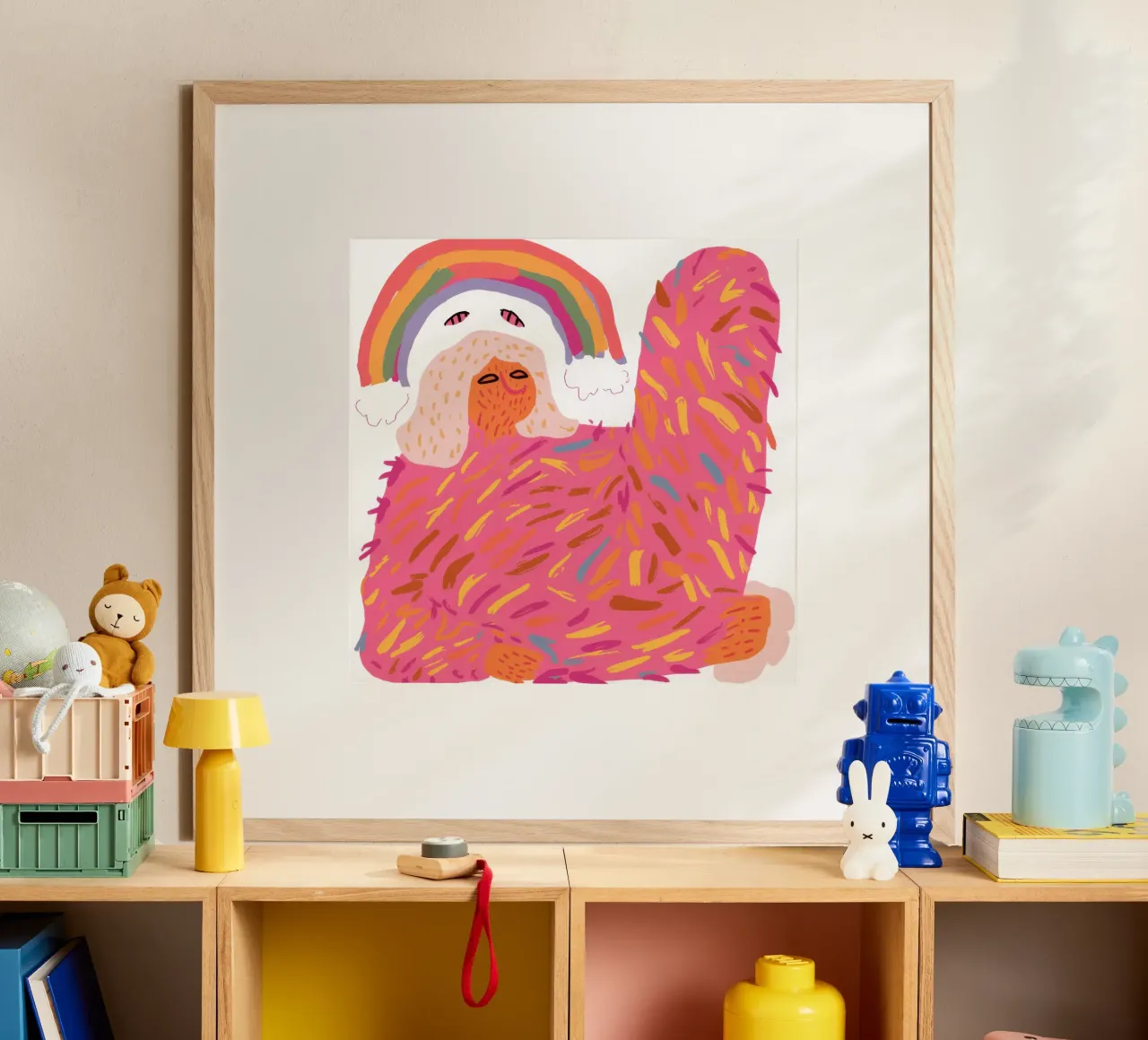 Coccole per gatti arcobaleno poster con telaio in alluminio da Mark Solaria