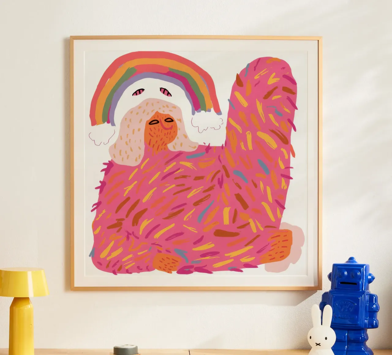 Coccole per gatti arcobaleno poster con telaio in alluminio da Mark Solaria