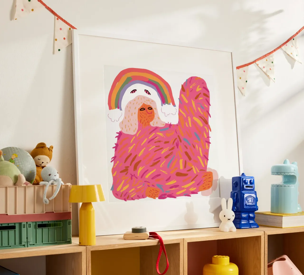 Coccole per gatti arcobaleno poster con telaio in alluminio da Mark Solaria