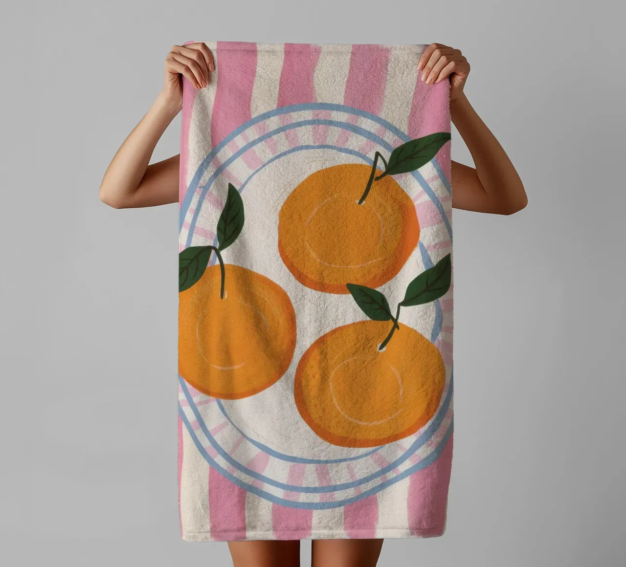 Oranges on Stripe towel by Gaia Viesta