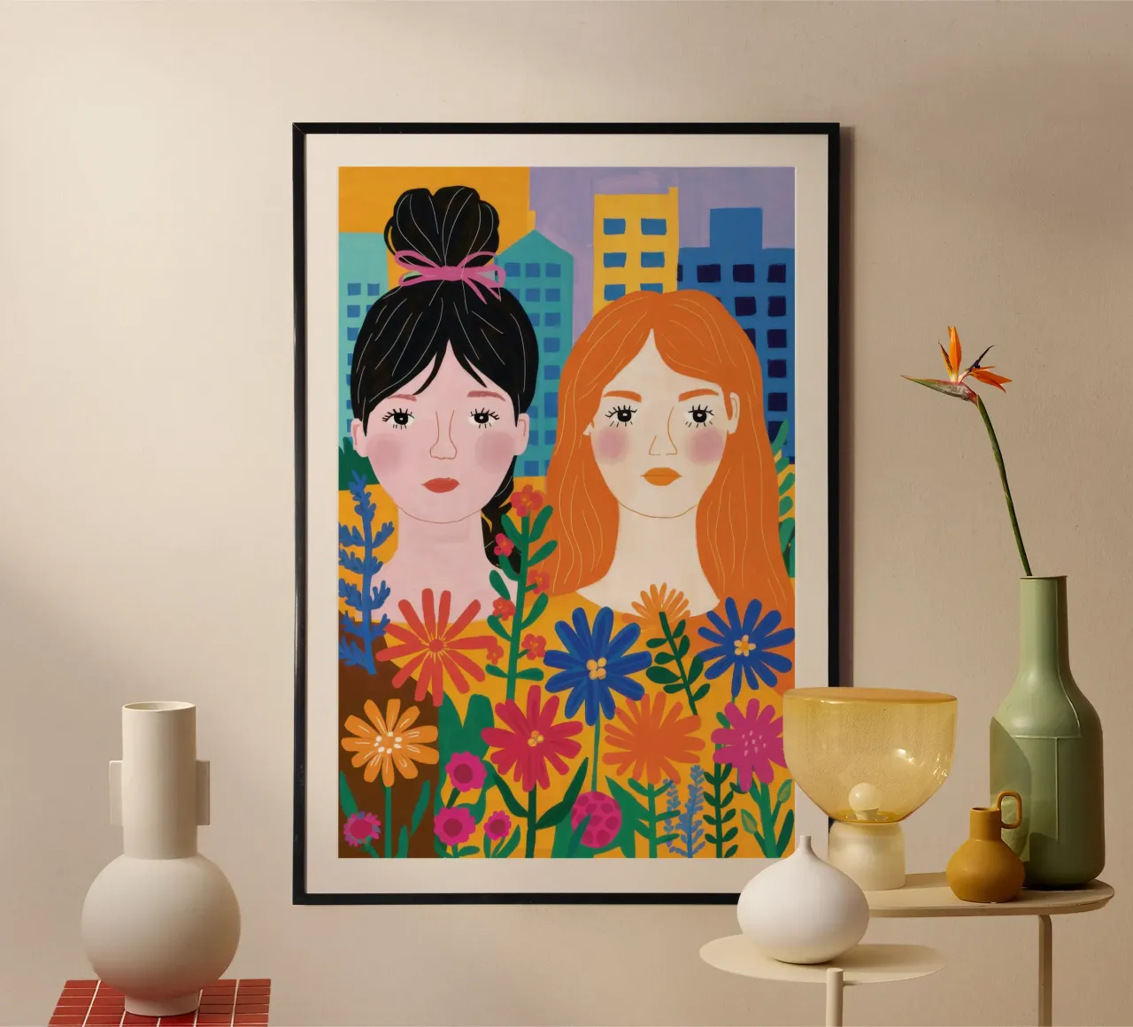 Due amici insieme poster con telaio in plastica da Irish Strokes