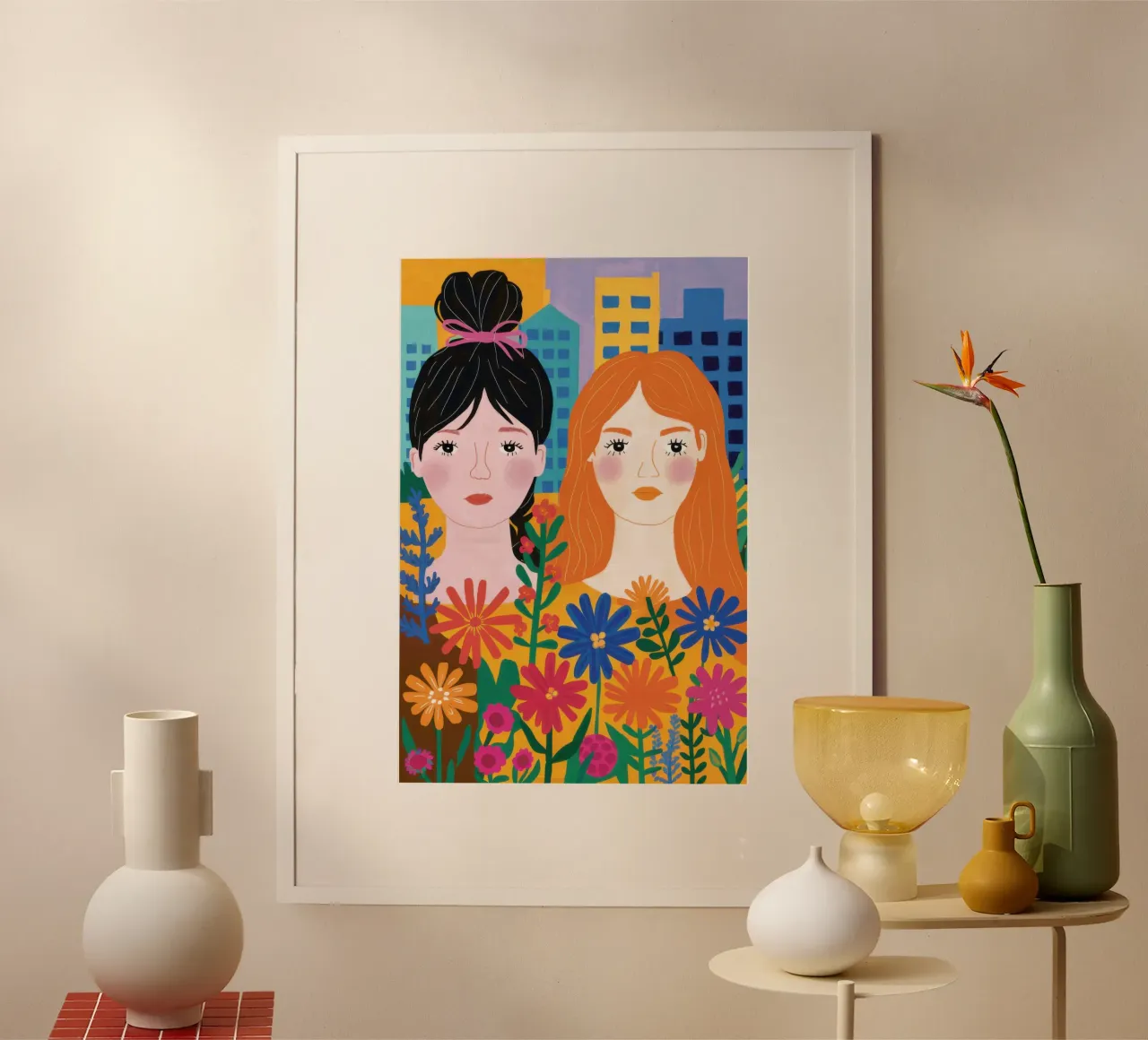 Due amici insieme poster con telaio in plastica da Irish Strokes