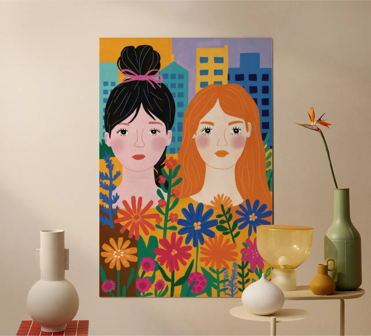 Due amici insieme poster con telaio in plastica da Irish Strokes