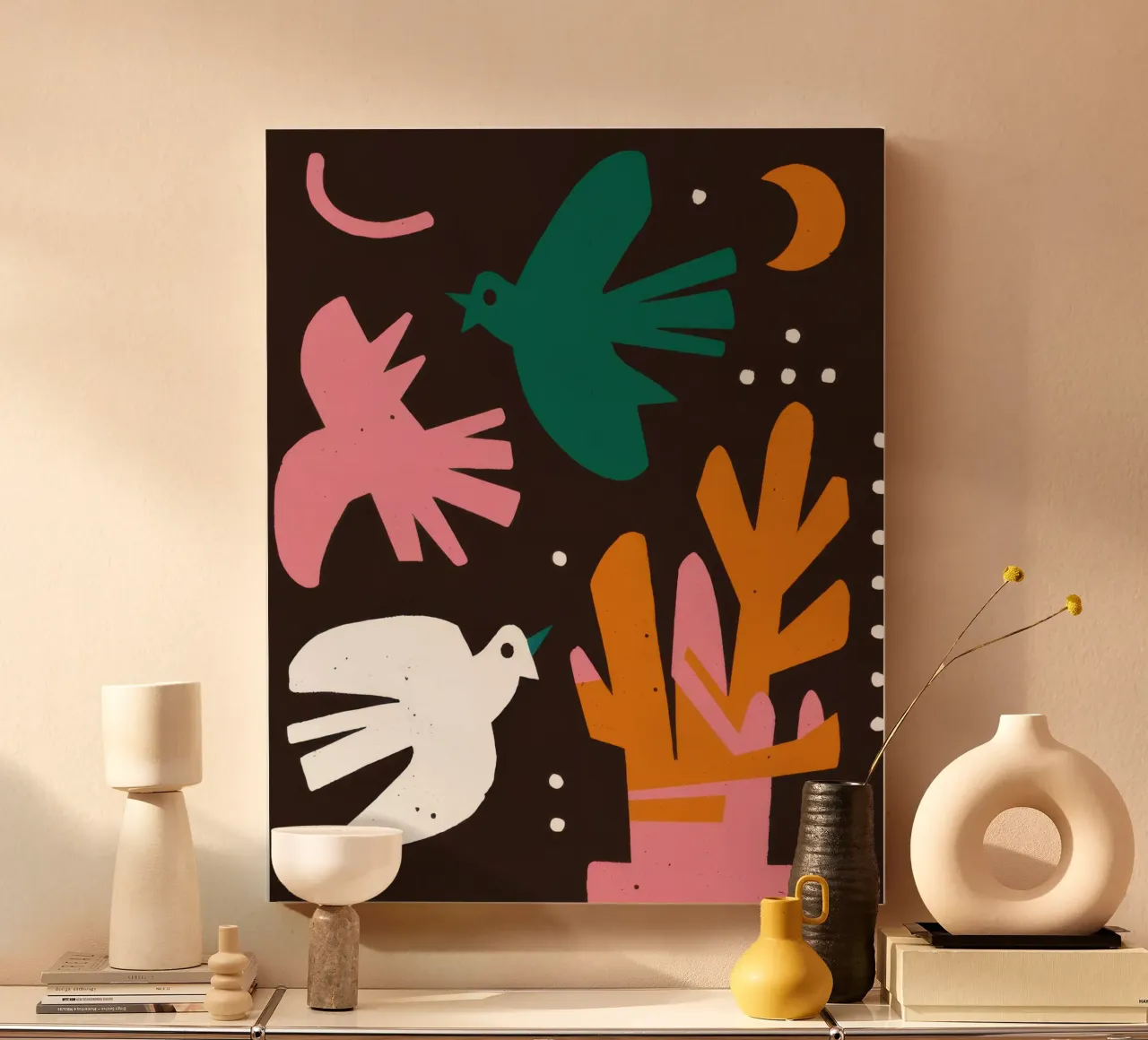 Hemelse Vogeltjesdans canvas met Baklijst van Mark Solaria