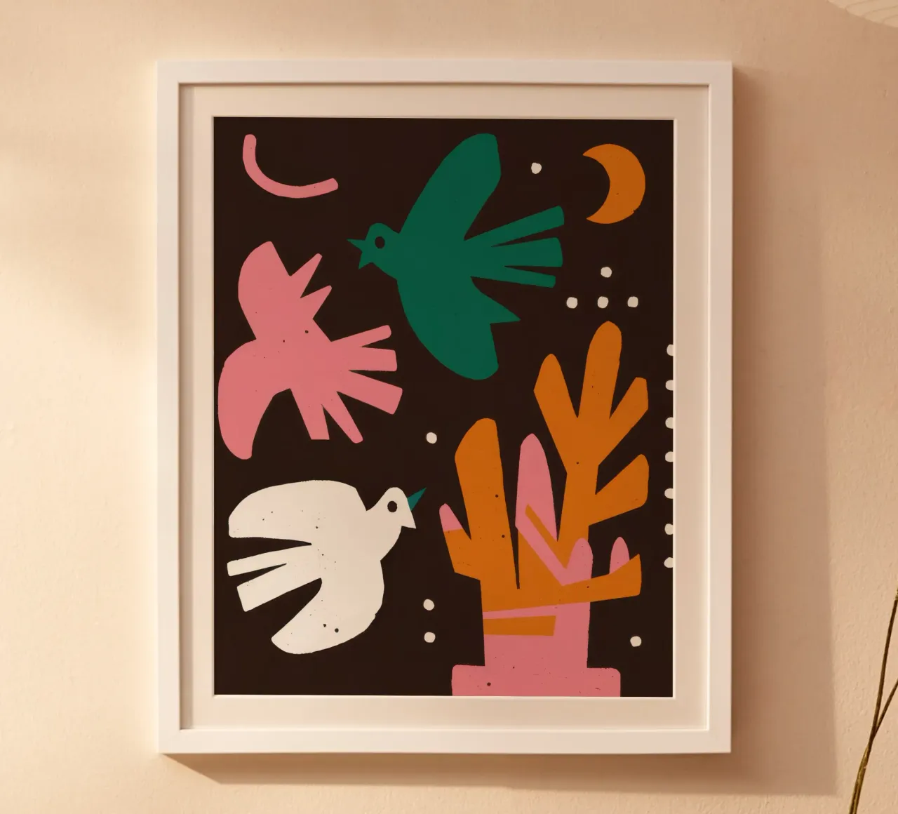 Hemelse Vogeltjesdans poster met kunststof frame van Mark Solaria